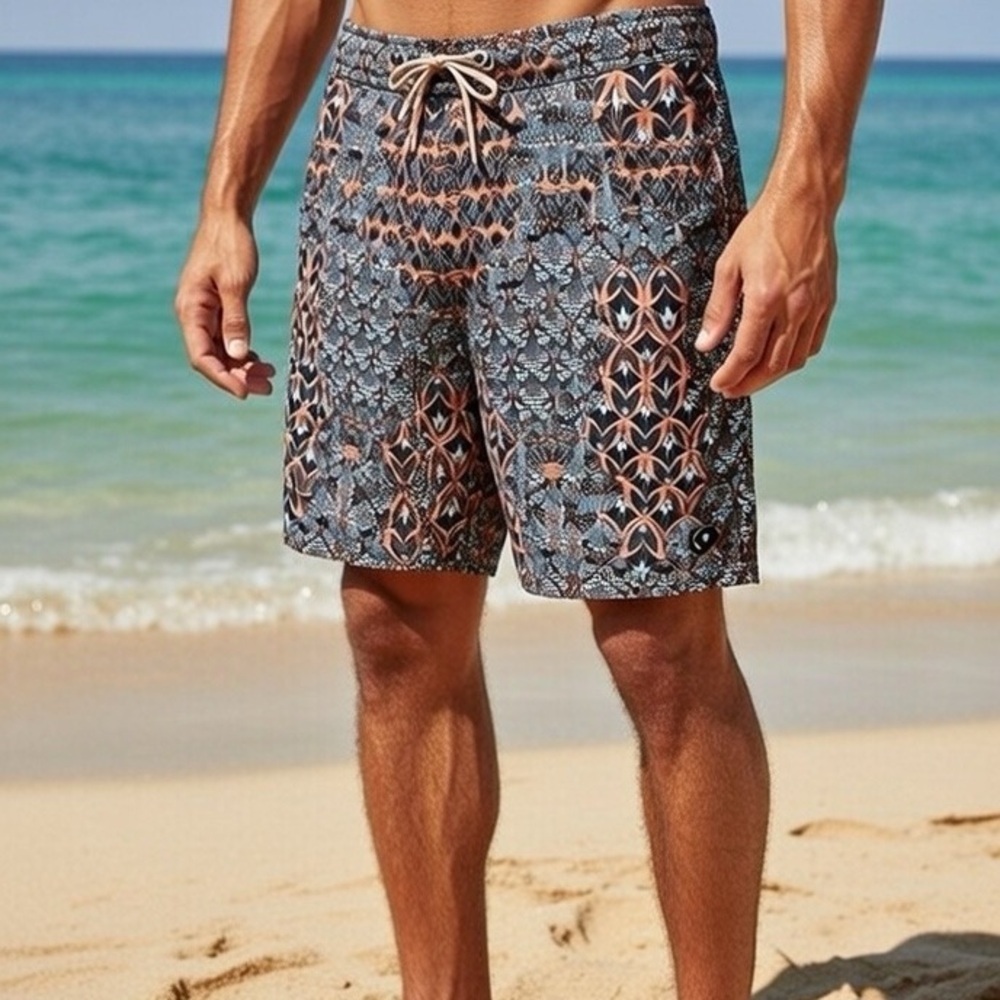 PATAGONIA Men's Wavefarer Board Shorts Paisley Geometric Print Size 32 Waist